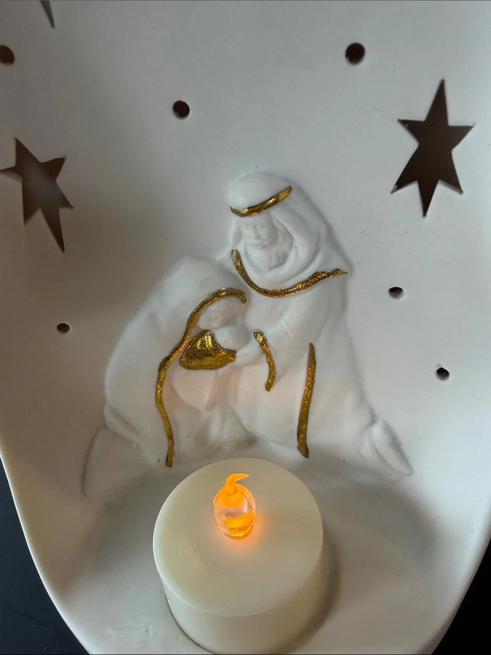 Hallmark White and Gold Ceramic Angel Nativity Lantern